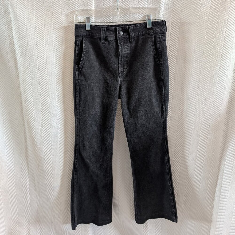 J Crew High Rise Flare Jeans Black Stretch Denim Size 27 Casual Classic